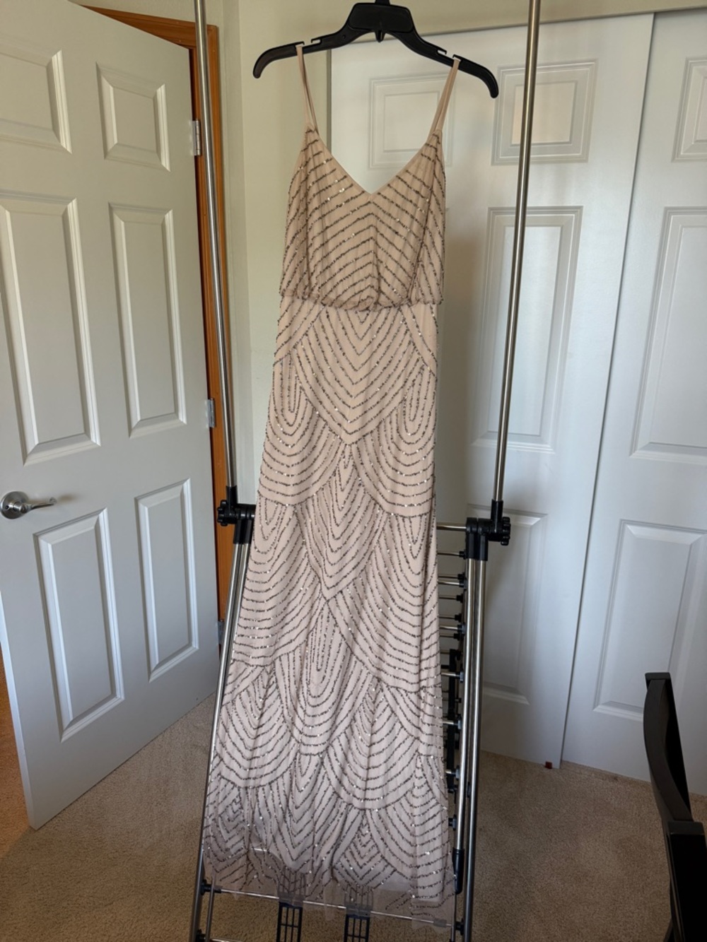 Adrianna Papell Beaded Cream and Silver Maxi Dress
